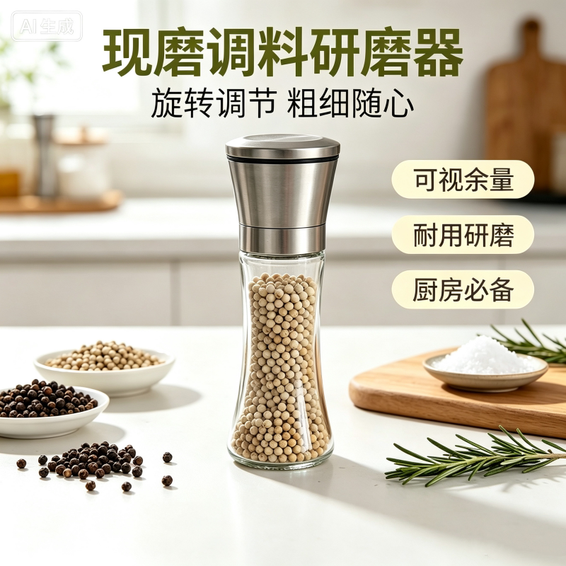 家用磨粉器现磨可调节不锈钢研磨瓶手动研磨器胡椒花椒海盐研磨瓶