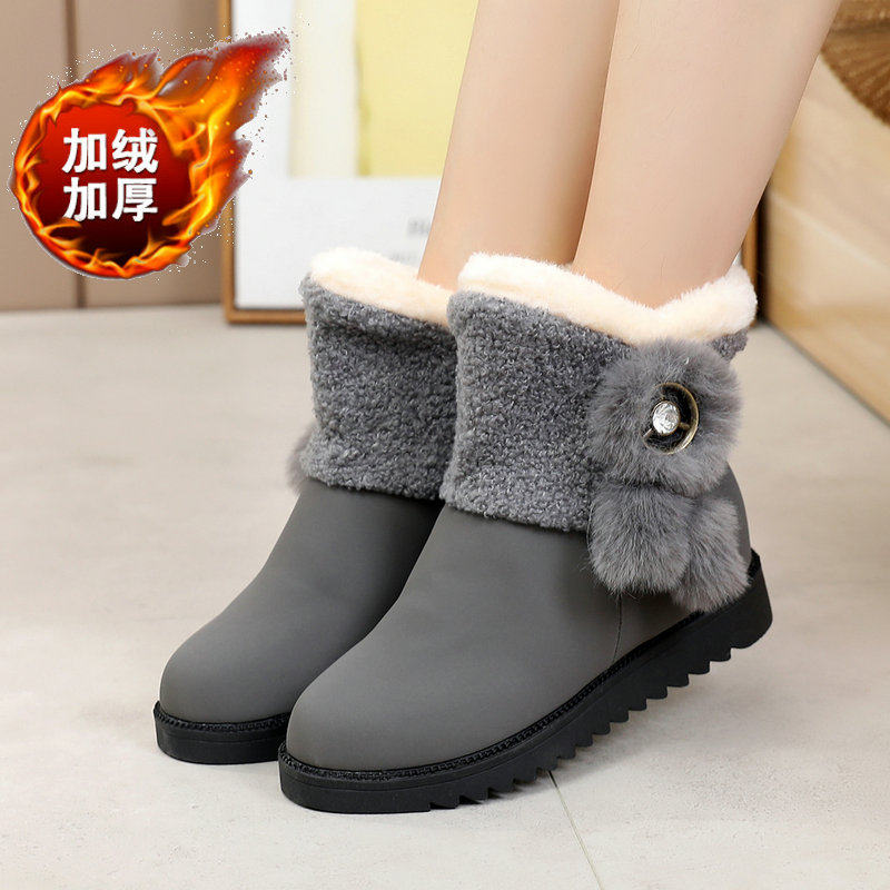 2021冬季防滑雪地靴中大童加绒加厚初中学生保暖大棉鞋女短靴棉靴短筒