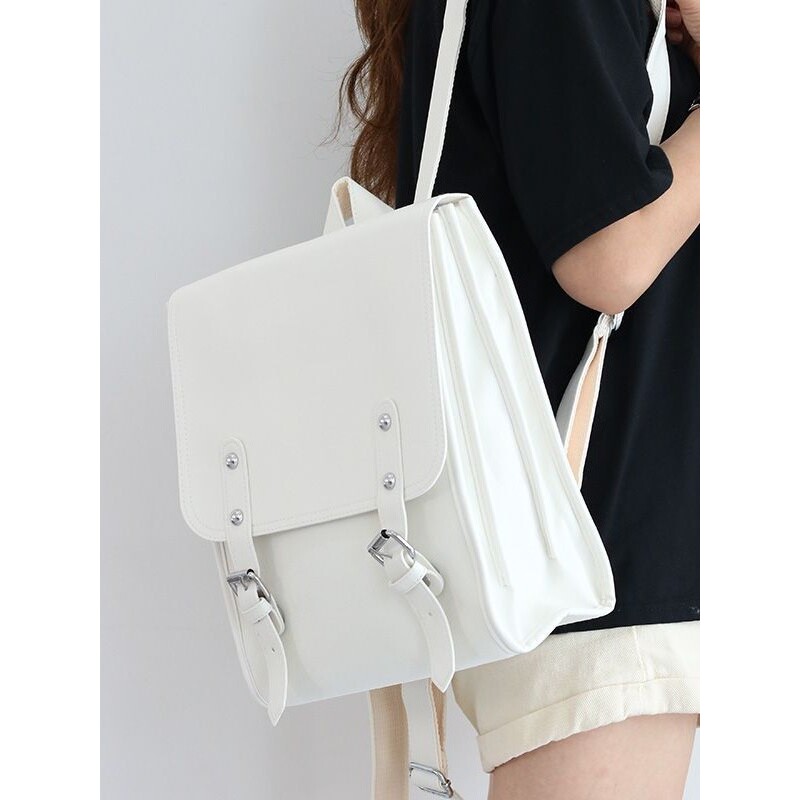 日本进口新款高级感pu书包女大学生小众皮质双肩包时尚日系通勤电