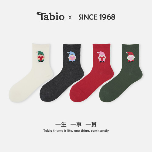 Tabio圣诞袜子女夏季舒适可爱卡通设计感ins潮袜中筒袜圣诞节礼物