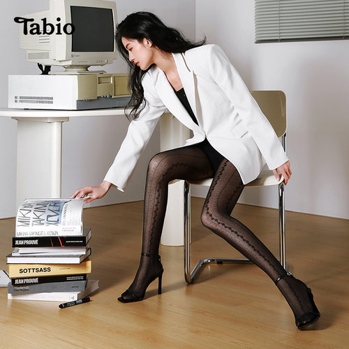 Tabio蕾丝条纹丝袜女防勾丝性感