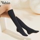 Tabio小腿袜女秋冬防滑半膝袜子女及膝半截高筒袜长筒袜黑色长袜