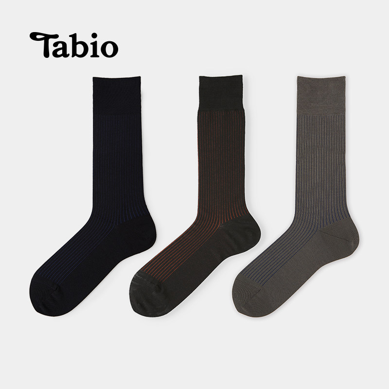 Tabio袜子男条纹长袜商务长筒袜休闲正装西装男袜绅士秋冬中筒袜