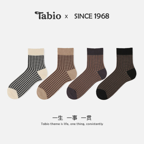 Tabio袜子男双色细格纹透气吸湿