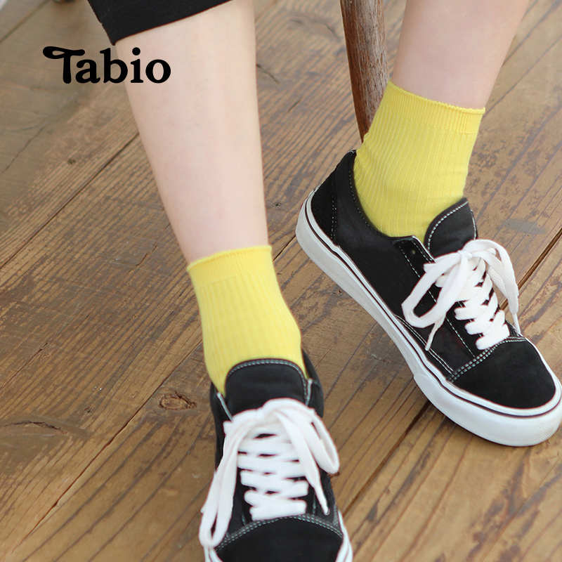 Tabio袜子罗纹纯色简约中筒女士