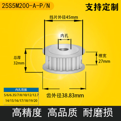 同步轮S5M25齿两面平铝合金AF型