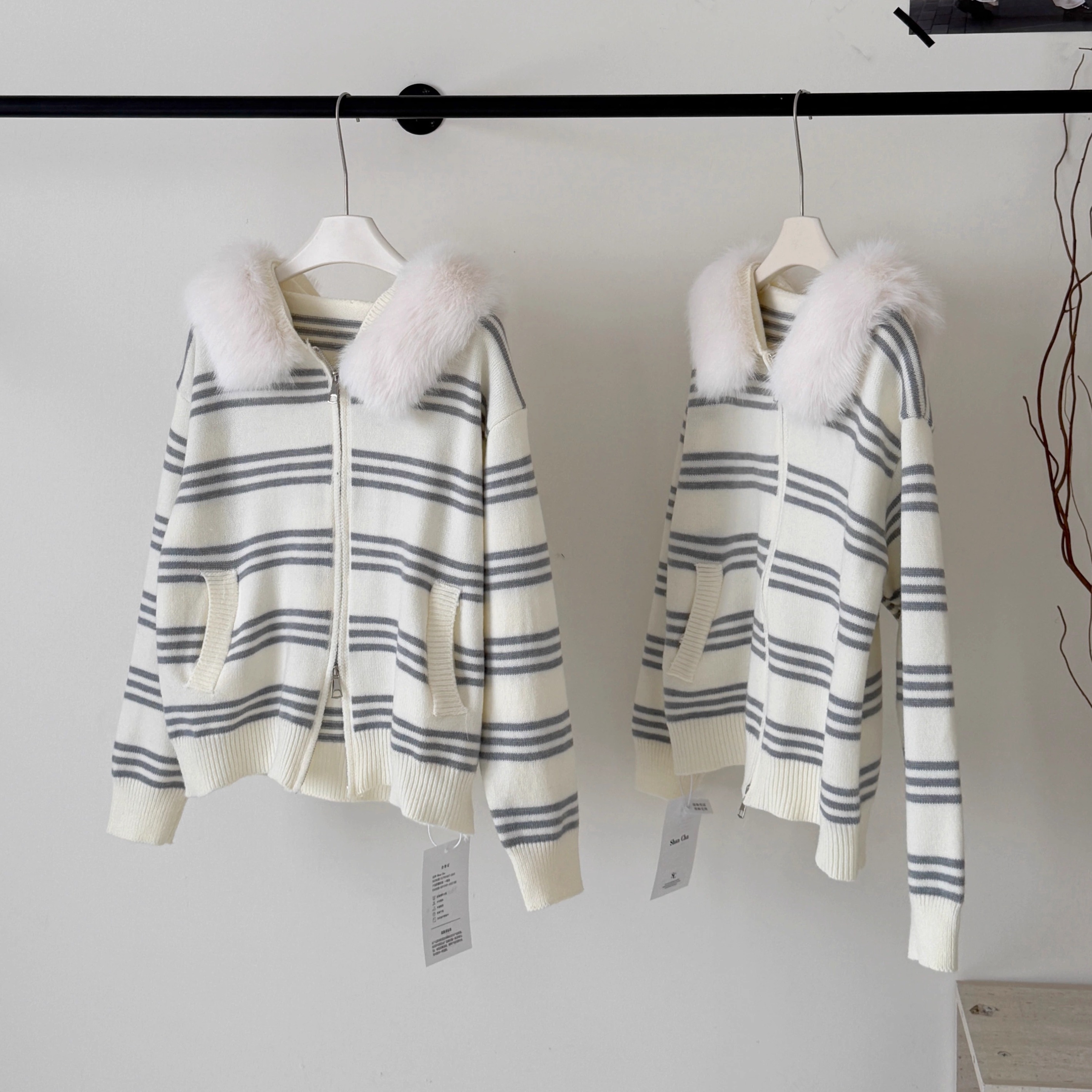 韩系氛围感保暖连帽毛衣外套女秋