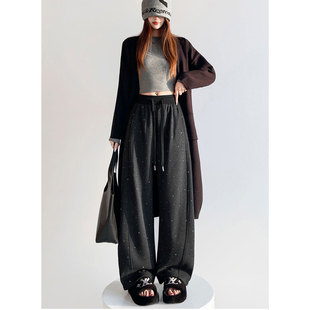 加绒亮片羊绒弯刀裤 女秋冬独特超好看高腰垂感休闲运动直筒阔腿裤