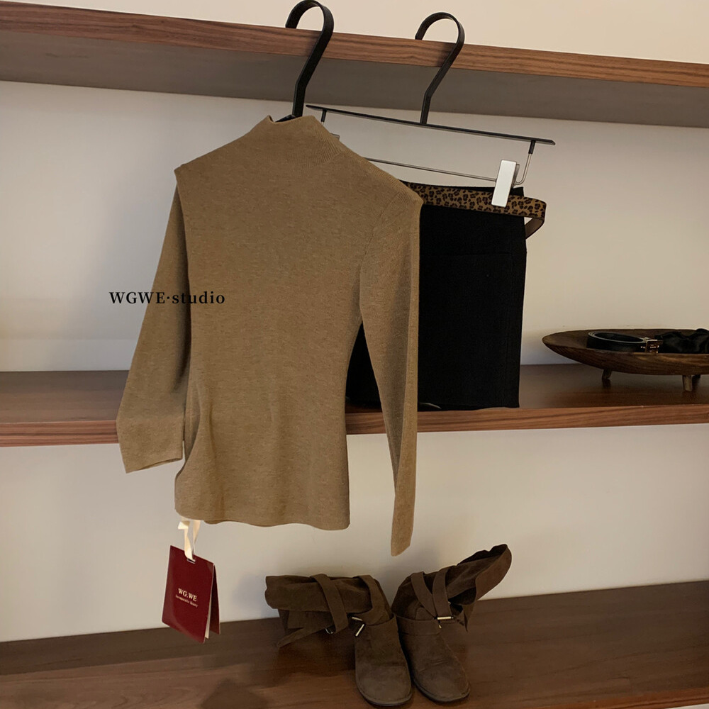 韩系名媛半高领针织衫女秋冬修身