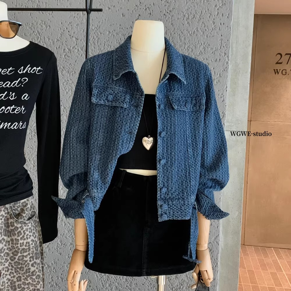 重工编织肌理水洗长袖牛仔短外套
