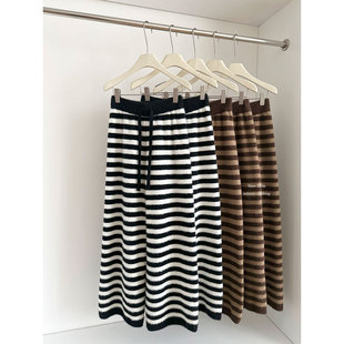 慵懒条纹毛绒绒针织休闲裤女2026春新款直筒宽松阔腿长裤子冬外穿