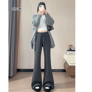 超好看气质高级高腰休闲直筒裤 白色醋酸羊毛加绒微喇裤 女秋冬新款