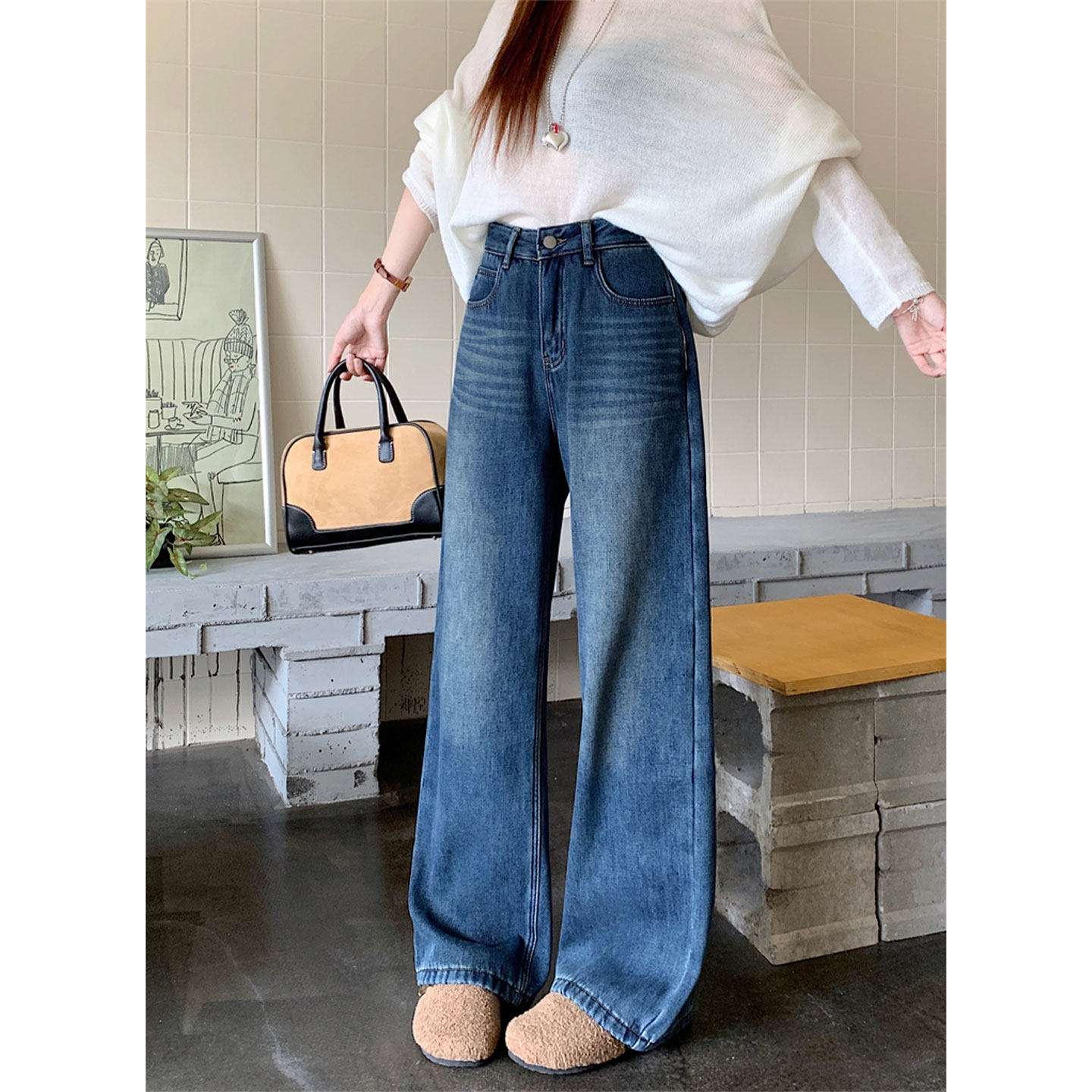 早春季复古阔腿加绒直筒牛仔裤女秋冬高腰显瘦加厚拖地休闲长裤子,女装/女士精品,牛仔裤,淘宝优惠券,粉丝福利购,淘宝优惠卷