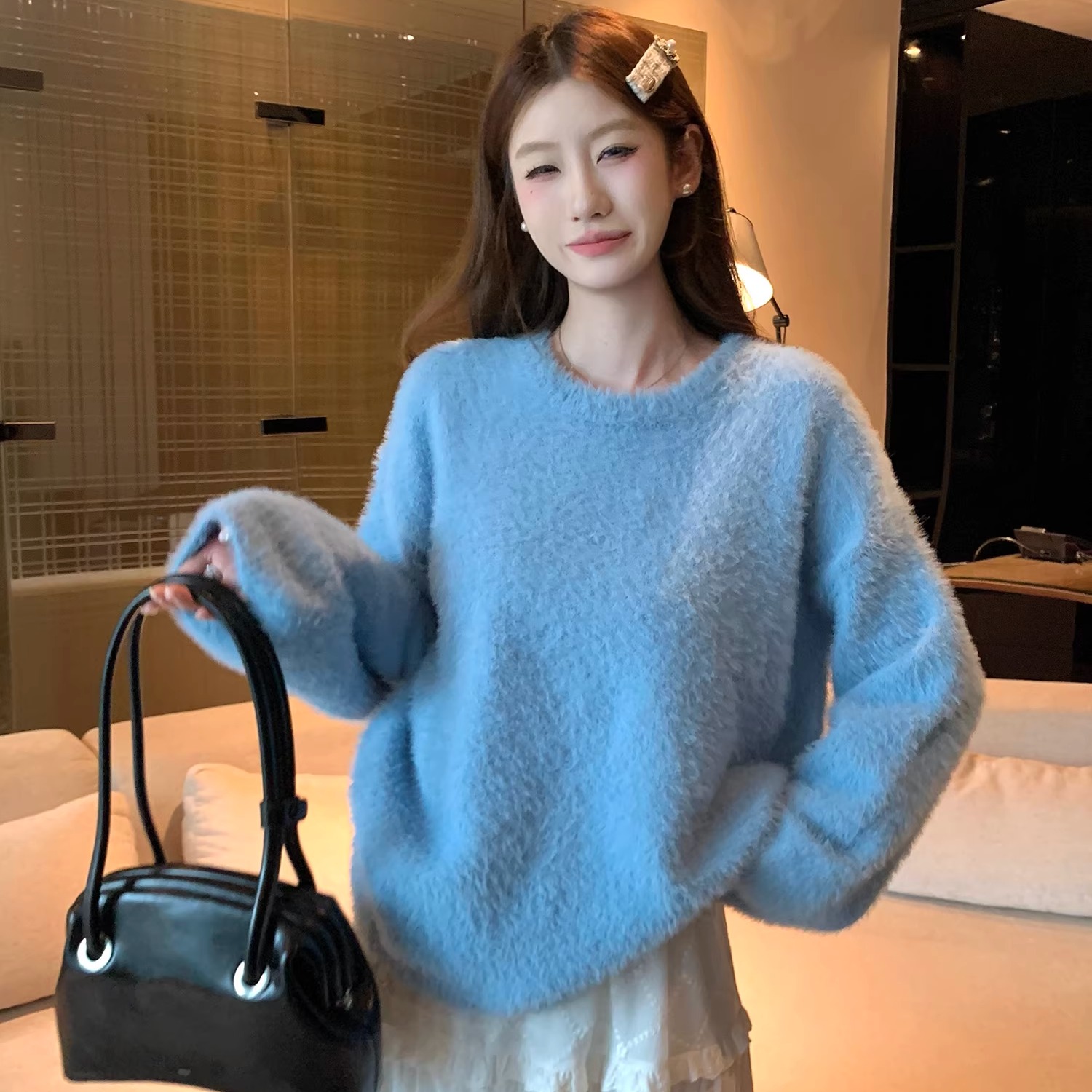 蓝色巨温柔超好看的毛衣针织衫