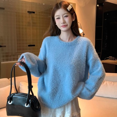 蓝色巨温柔超好看的毛衣针织衫