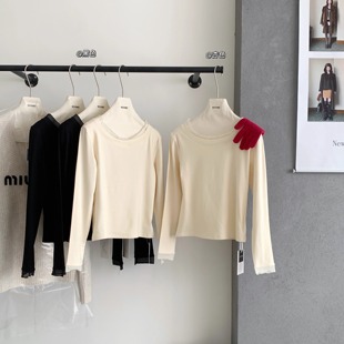 设计感木耳边拼接长袖 上衣可外穿 T恤女秋冬2025超好看内搭打底衫