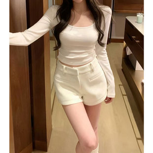 高腰超好看裤 秋冬外穿休闲靴裤 子 女装 冬日百搭王毛呢拉绒加厚短裤