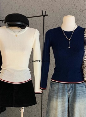 绝美巨好看的气质白色套头打底7分袖毛衣针织衫质感内搭女上衣秋