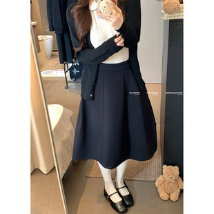 绝美巨好看毛呢灰色半身裙女春季韩系长裙a字裙子冬季轻奢高级感