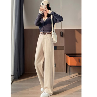 直筒拖地裤 高腰窄版 垂感高级气质阔腿裤 女秋冬新款 加厚 毛呢休闲裤