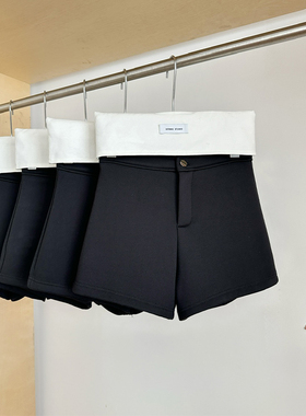 高品质打底B入！下装失踪黑色挺阔高腰加绒小短裤秋冬休闲裤子