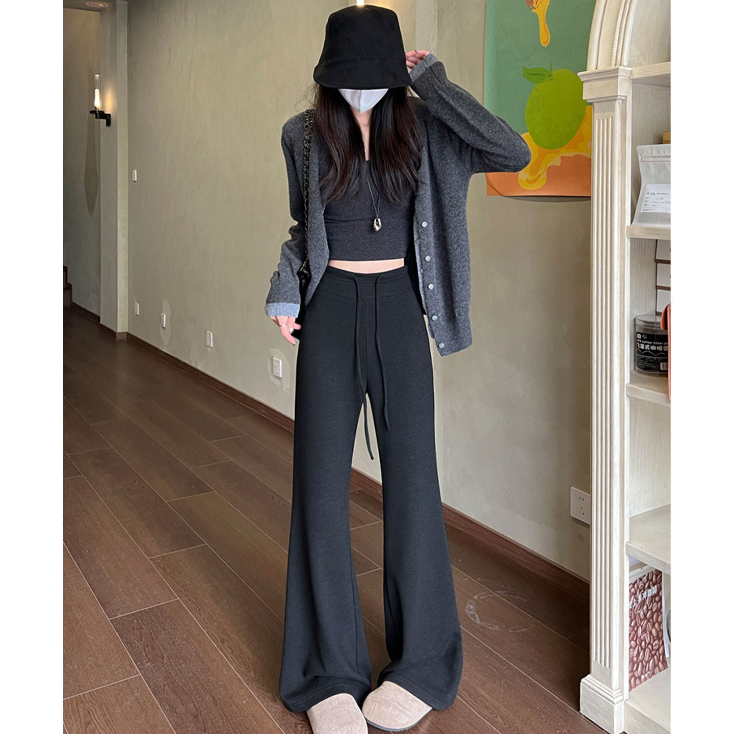 桑蚕丝羊毛喇叭裤女秋冬高腰显瘦修身瑜伽裤微喇垂感加绒运动裤子