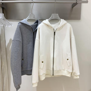 外套 洋气巨好看 灰色 米白色拉链卫衣女宽松慵懒风秋冬加厚爆款