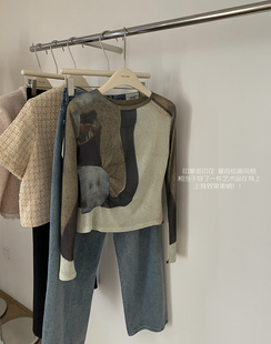 背心 T恤 低饱和素描感 撞色高弹竹节辣妹长袖