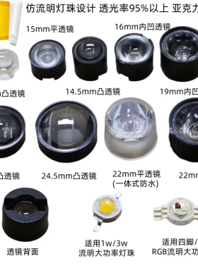 led聚光透镜流明RGB1w3w灯珠直径13 15 16 22 24.5mm平凸透镜3535