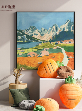现代油画风景餐厅客厅入户玄关挂画沙发背景墙卧室装饰画方形壁画