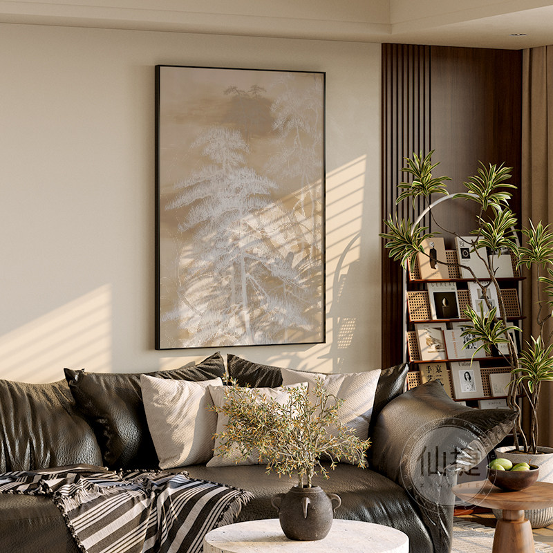 现代中式松树中国风茶室客厅卧室玄关装饰画竖版挂画背景墙壁画