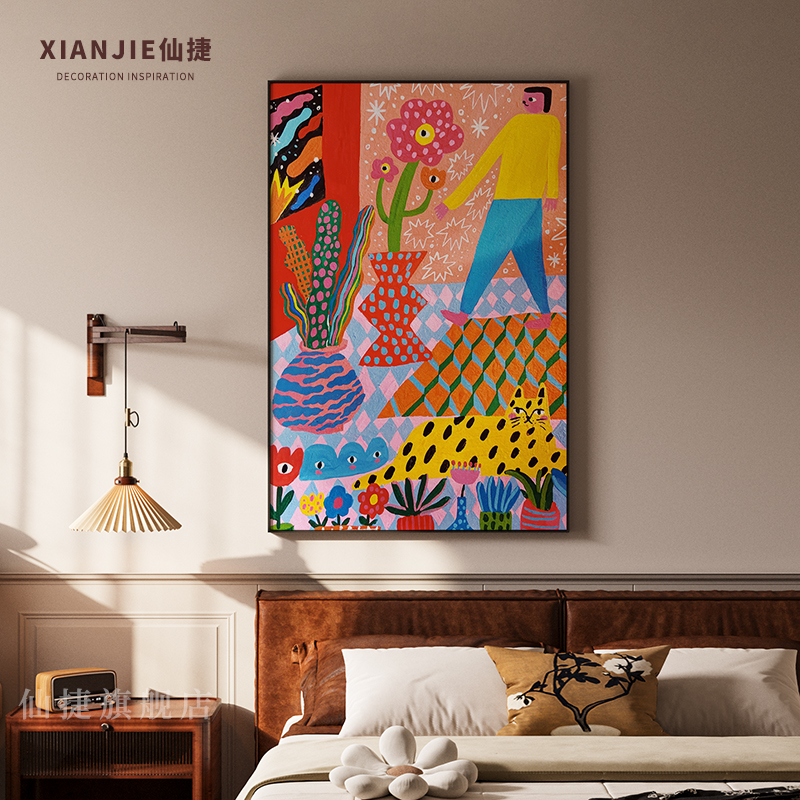 现代北欧风复古抽象人物客厅餐厅玄关装饰画竖版挂画背景墙壁画图片