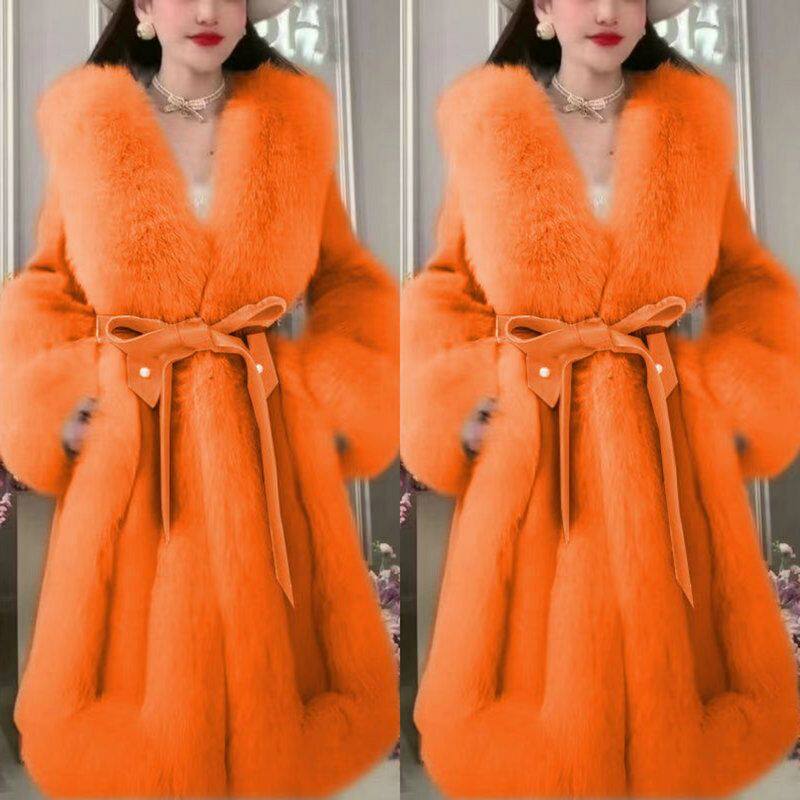 高档水貂绒外套皮草外套女狐狸毛领加厚羊绒大衣抖音新款仿皮草潮