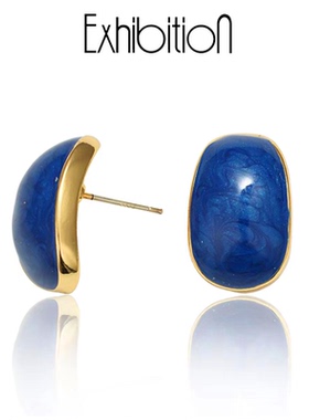 Exhibition/览物馆复古蓝耳钉港风简约气质个性轻奢耳夹无耳洞女