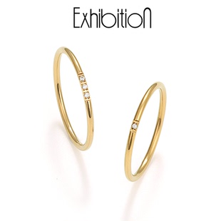 Exhibition/览物馆金色素圈锆石戒指套装女冷淡风气质指环食指戒