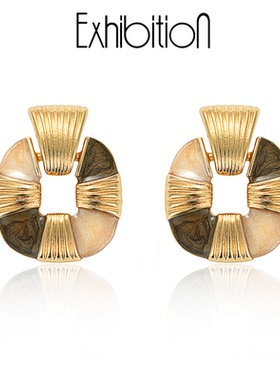 Exhibition/览物馆珐琅油画风耳环女复古欧美中古耳钉耳夹无耳洞