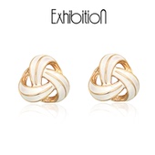 Exhibition法式 高级感小众镂空耳环白色珐琅精致复古耳夹无耳洞女