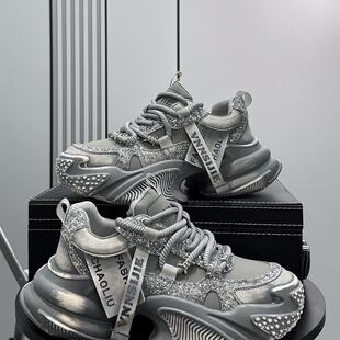 潮牌厚底老爹鞋男2025秋冬新款超火小众设计男鞋内增高休闲运动鞋