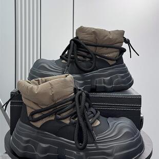 男鞋2025新款棉鞋冬季加绒高帮鞋小众厚底老爹鞋超火内增高马丁靴