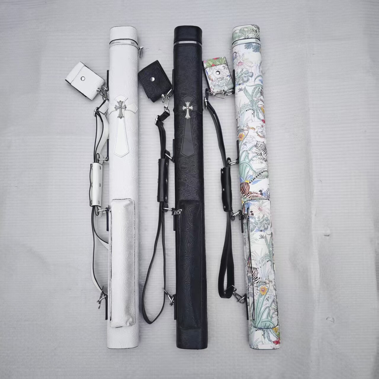 手工制作台球杆桶两孔四孔九球杆筒大头杆桶盒子包雕花高颜值皮面