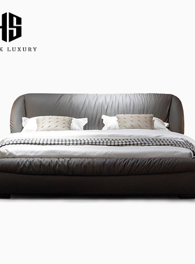 Ltalian Leather怀抱床抱抱意式极简灰色包裹式头层牛皮真皮床