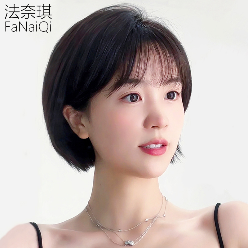 短发假发女夏真发全真人发波波头自然减龄光头全头套式整顶假发套