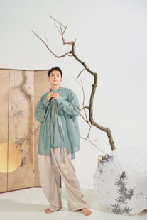 【余二制衣】国风新中瓦松绿解构立领无袖背心系带双穿衬衣