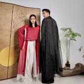 中国风耀光星河黑白多色宽袖 余二制衣 细带开衩纱衣