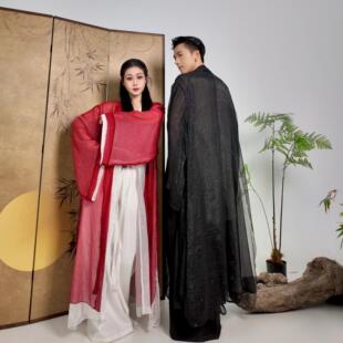 细带开衩纱衣 中国风耀光星河黑白多色宽袖 余二制衣