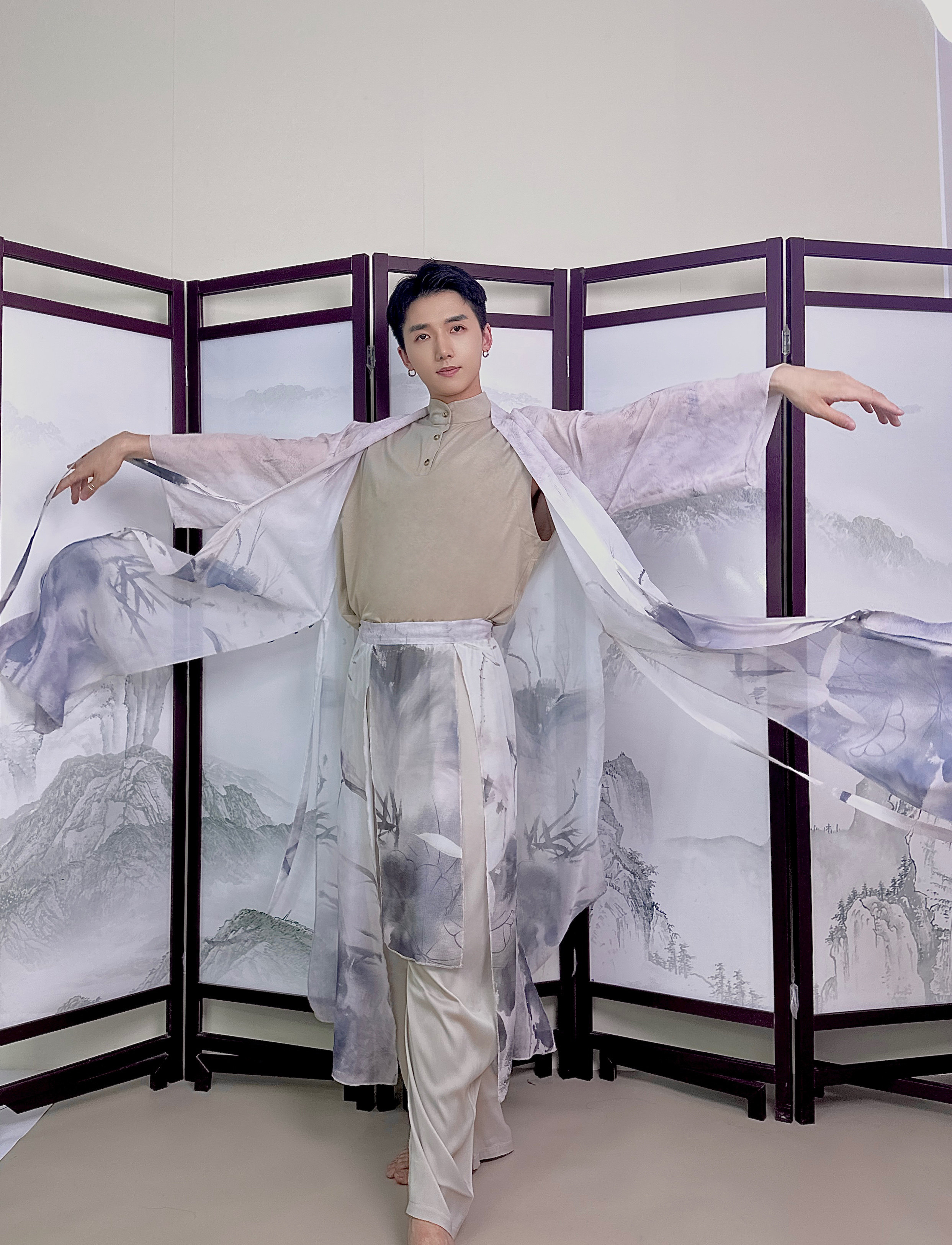 【余二制衣】中国风烟荷墨梅系带开衫纱衣半身裙