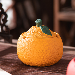 创意橘子烟灰缸水泥个性 潮流家用防风客厅茶桌烟缸复古带盖烟缸