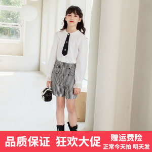 女童套装2023新款儿童秋装裙子洋气学院风女大童秋季衬衫两件套