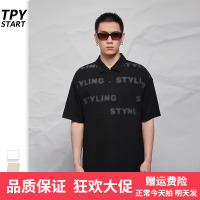 TPY polo衫阔版 男短袖夏季复古喷漆印花字母纯棉翻领半袖宽松T