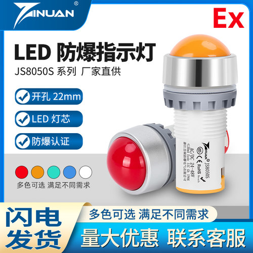 JS8050S防爆防尘防腐款电源指示灯信号灯开孔22mm IP66抗干扰150V